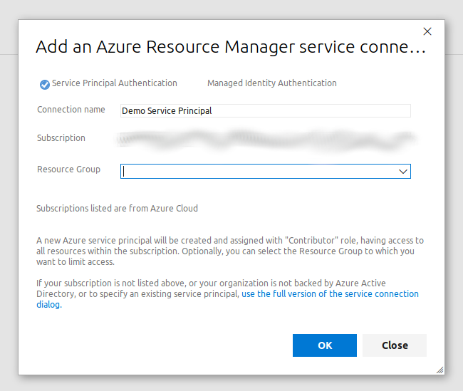 Add Azure service connection